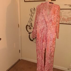 Pink Sheer Embroidered Jumpsuit